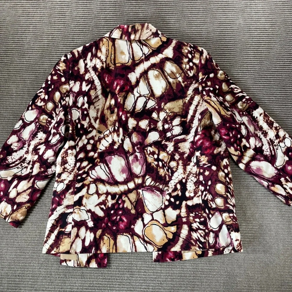 Alfred Dunner‎ Womens Size 12 Abstract Watercolor Open Front 3/4 Sleeve Jacket